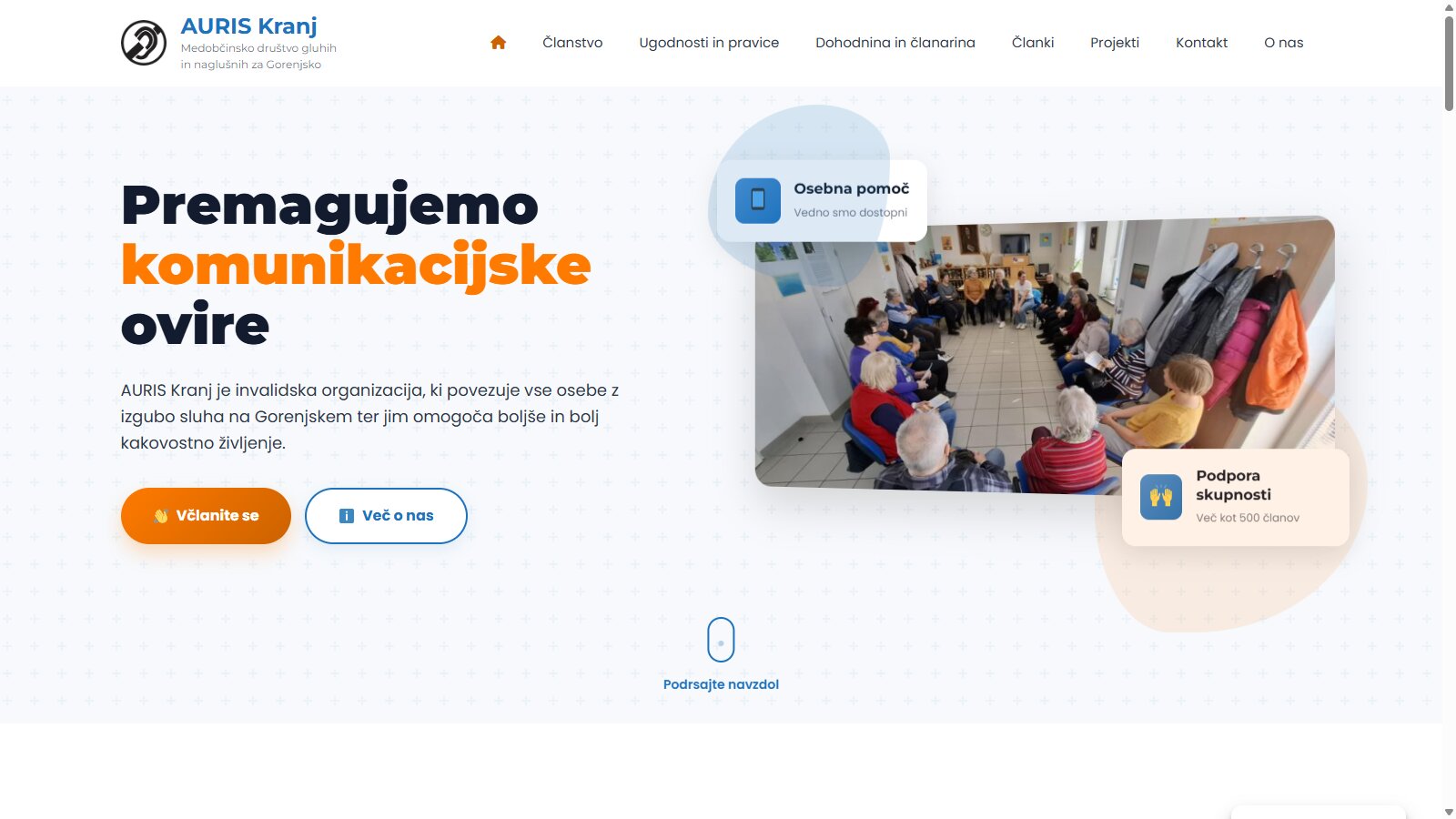 AURIS Kranj — Website · WordPress · NGO screenshot